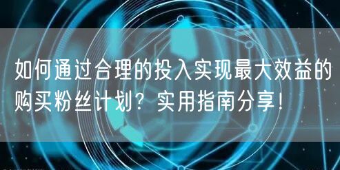 如何通过合理的投入实现最大效益的购买粉丝计划？实用指南分享！