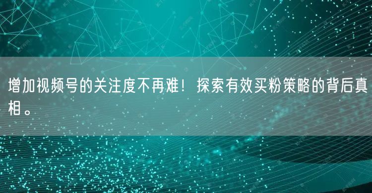 增加视频号的关注度不再难！探索有效买粉策略的背后真相。