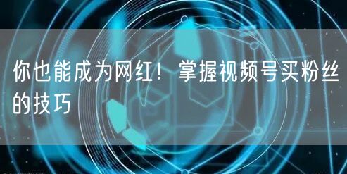 你也能成为网红！掌握视频号买粉丝的技巧