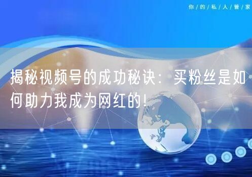 揭秘视频号的成功秘诀：买粉丝是如何助力我成为网红的！