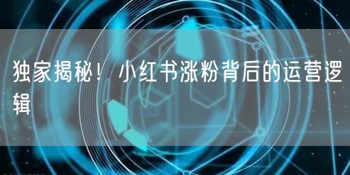 独家揭秘！小红书涨粉背后的运营逻辑